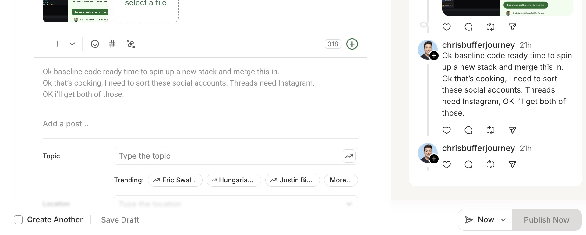 A screenshot showing the Buffer post composer with a disabled 'Add to Queue' button and an empty 'Add post' entry that needs to be removed before posting.
