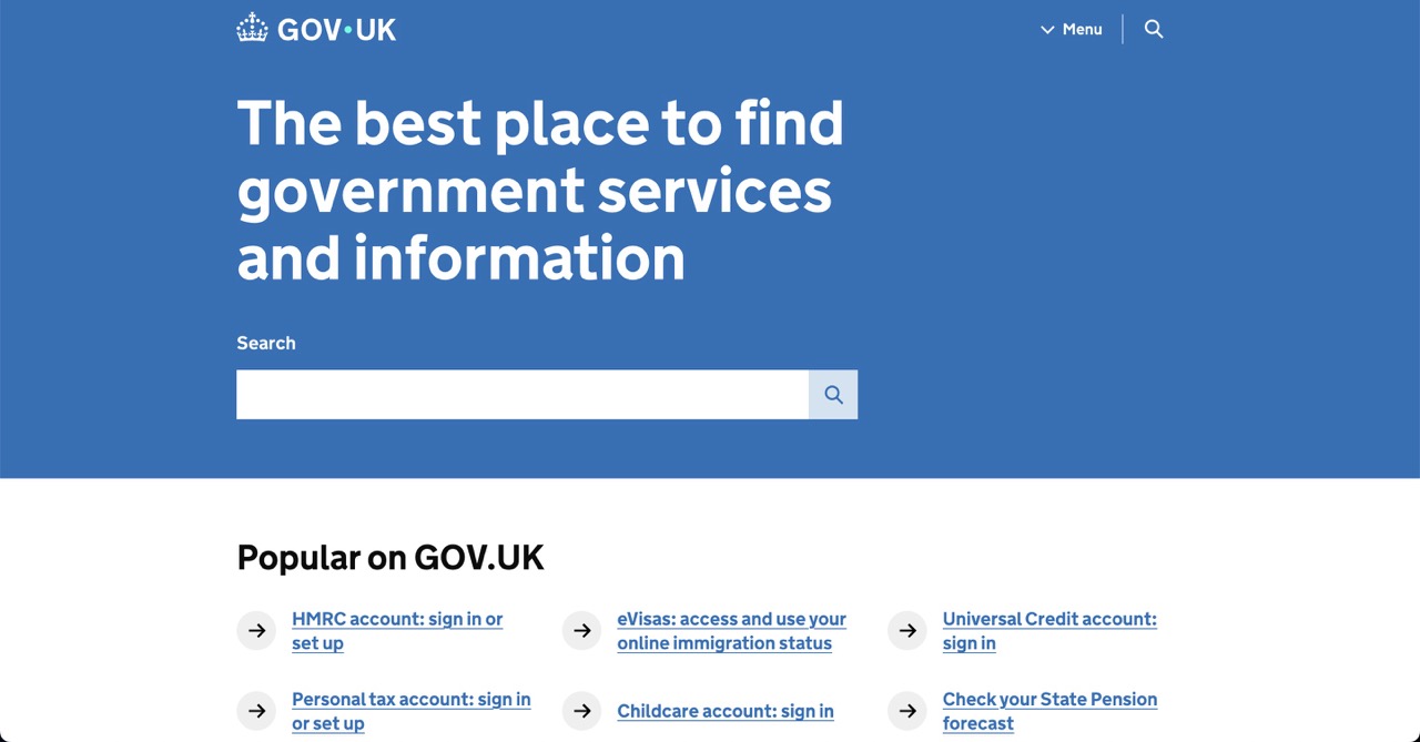 GOV.UK homepage screenshot